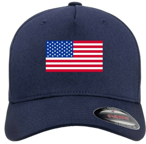 US American Usa Flag Logo on Hat Flexfit Baseball Cap Printed Emblem S/M & L/XL - Picture 2 of 11