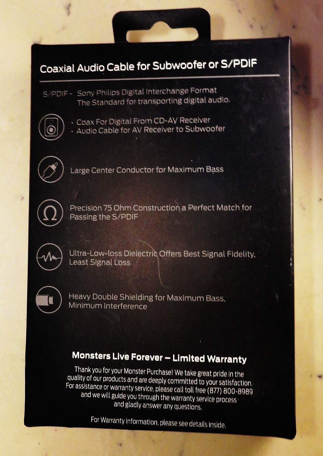 Monster Coaxial Audio Cable for Subwoofer S/PDIF 6 ft AV CDAV Receiver