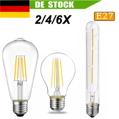2/4/6stk E27 Vintage Glühbirne LED Edison 4W Retro Lampe Filament Warmweiß 4W
