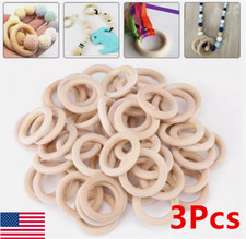 3Pcs 5cm Natural Wooden Round Rings DIY Necklace Jewellery Making Craft US
