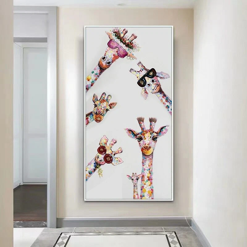 Feliz familia de lindas jirafas lienzo pintura lienzo carteles impresiones cuadros de pared Foto 3 de 4