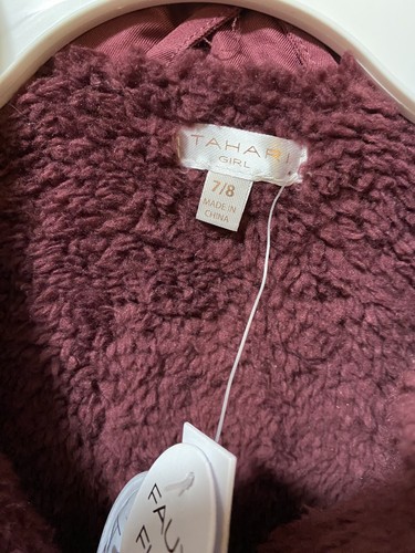 NWT TAHARI Girl Belted Bag Faux Fur Lined Hooded Puffer Jacket Size 7/8 Burgundy - Picture 4 of 14
