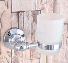 Polished Chrome Wall Mount Toothbrush Holder Bathroom Accessories with Glass Cup