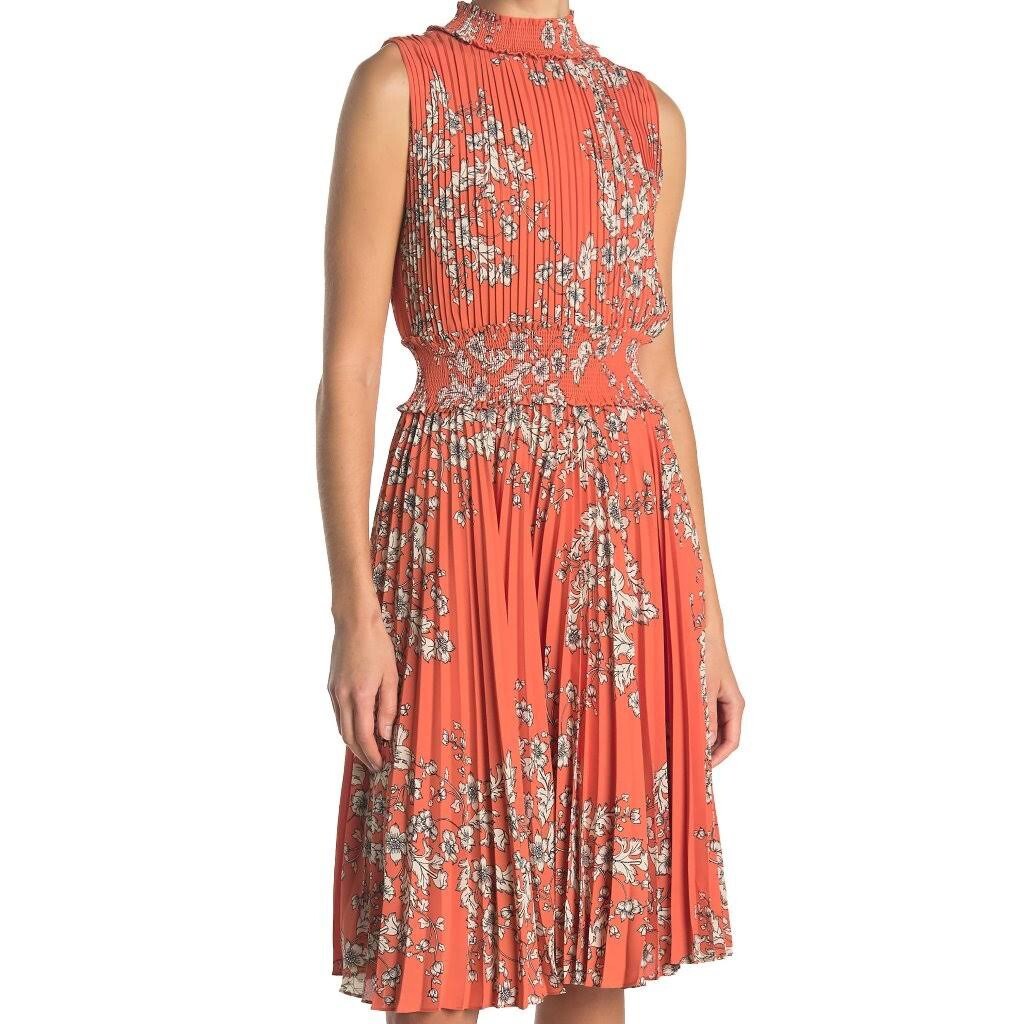 nanette lepore pleated sleeveless dress Nanette Lepore Beige Pleated High Neck Sleeveless Midi Dress 12