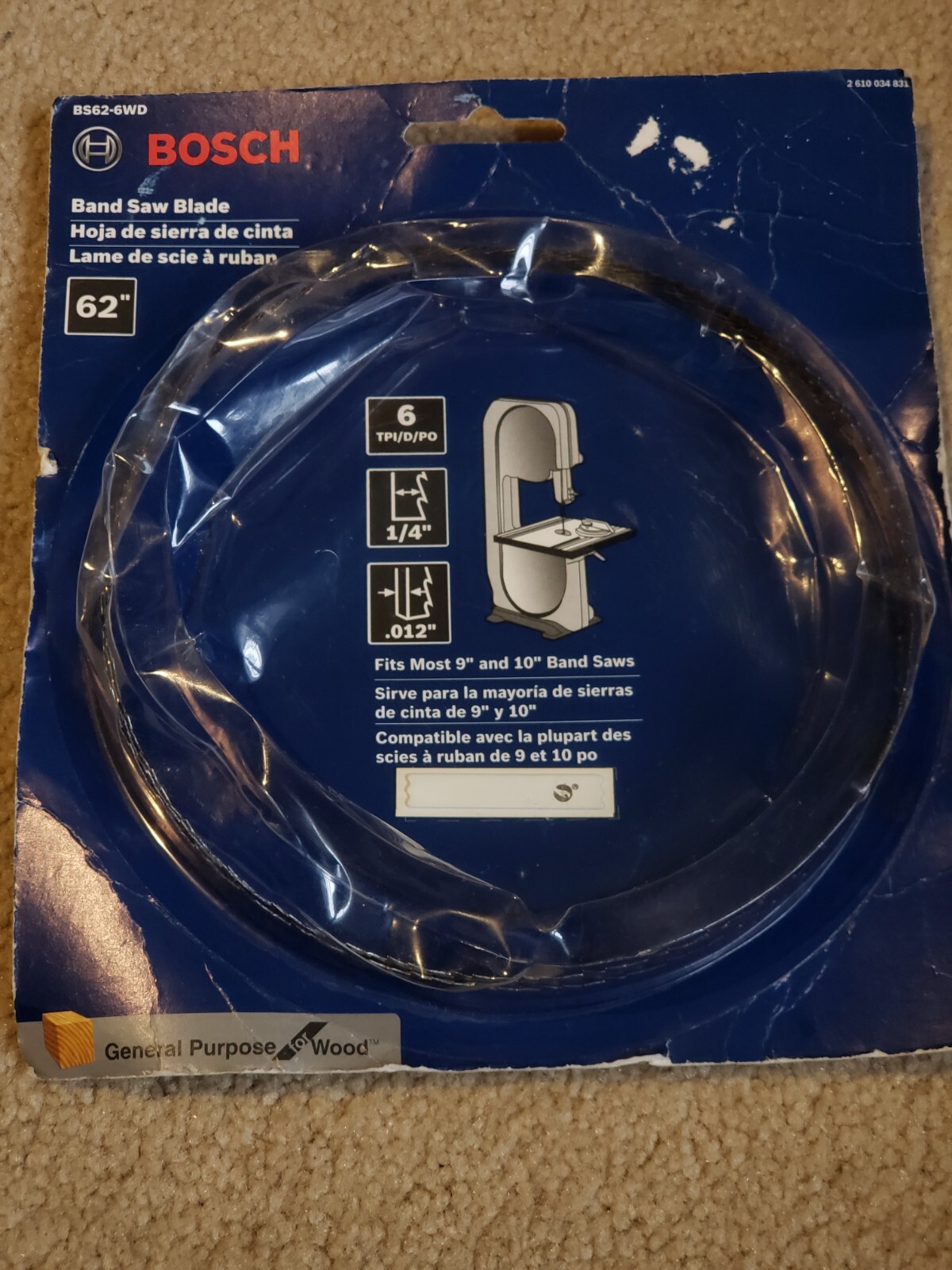 New, Damaged Package Bosch BS62-6WD Band Saw Blade 62