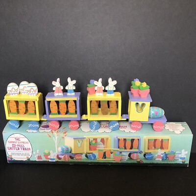 Vtg The Carrot Express 21 Piece Easter Train Hand Painted Wood Decoration W Box