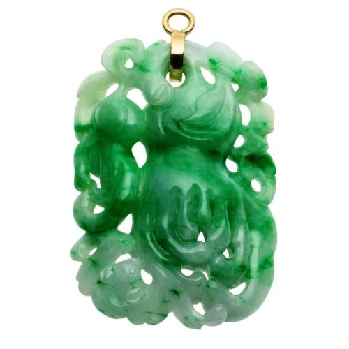 Jewelry054 Estate Jadeite Jade, Gold Pendant, 45.80 grams, 60.00 x 42.00 mm - Picture 1 of 8