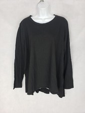 CUT LOOSE Womens XL Black 100% Cotton Long Sleeve Shirt Lagenlook Made in USA