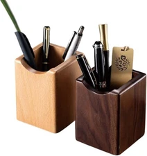 SHOPUKASA Wooden Pen Pencil Holder Multiple-use Desk Organizer Storage Box
