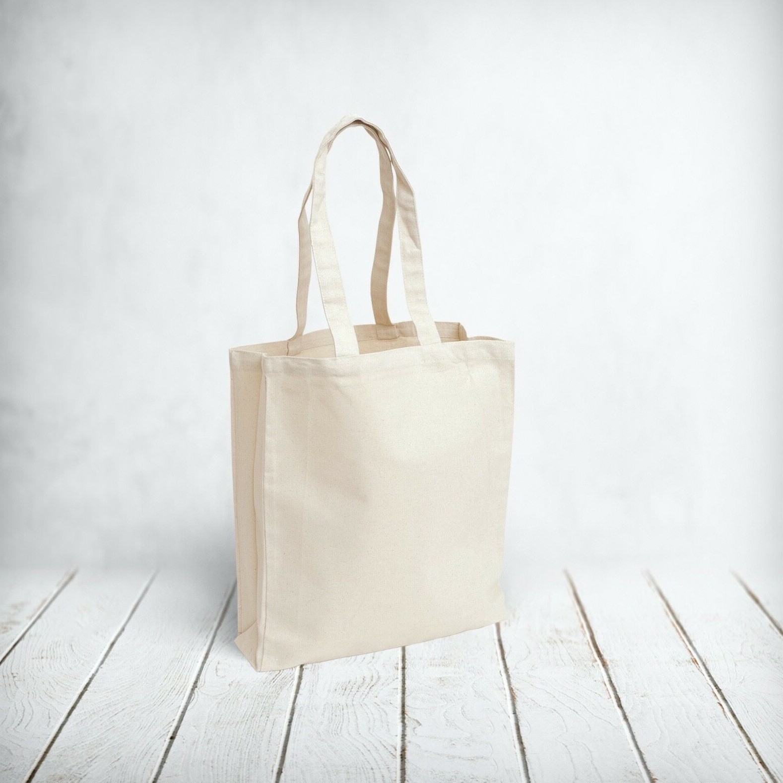 Zippered Cotton Canvas Tote Bag w/ Gusset Top - Natural