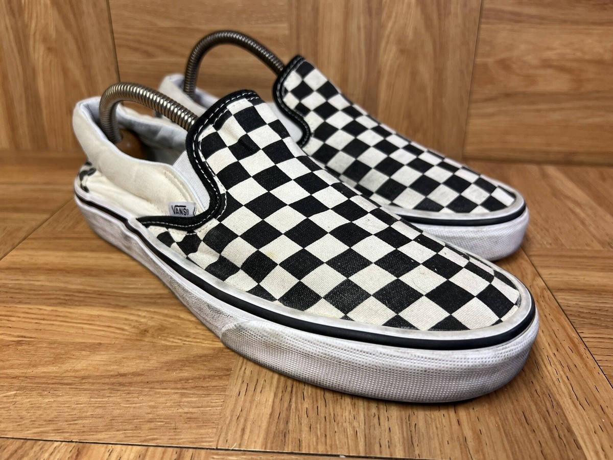 RARE? VANS Classic Slip On Checkerboard Racing Flag White Black 