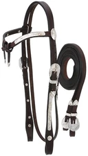 Silver Show Futurity Brow Headstall-Bridle - Reins - Light or Dark Oil leather