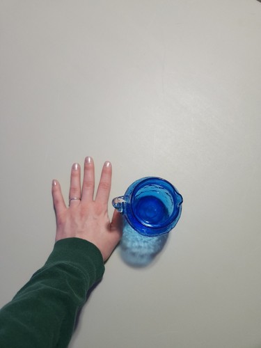 Textured Antique Handblown Creamer In Blue w/Applied Handle In Clear Blown Glass - Picture 7 of 7
