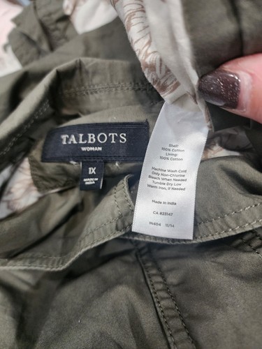 Talbots Plus Jacket Womens 1X Green Khaki Utility Safari Zip Button Pockets - Picture 4 of 6
