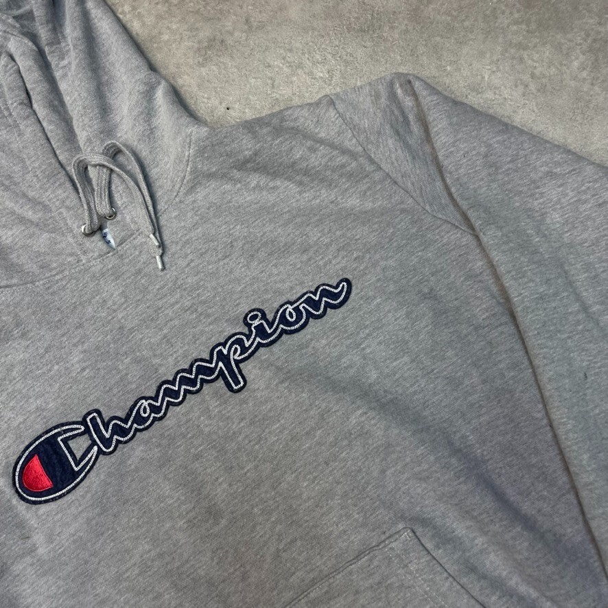 Champion Hoodie Mens Y2K Pullover Heavyweight Spellout Sweatshirt, Grey, Large image 4