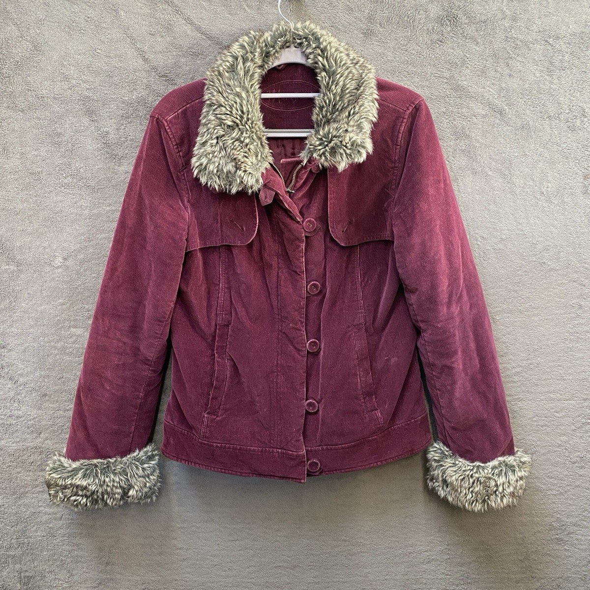 Red Corduroy Burgundy Corduroy Jacket With Fur Wander Jacket