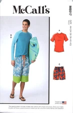 McCalls 8517 Mens Beach Shorts Rashguards Shirt Knit Swim Trunks Pattern