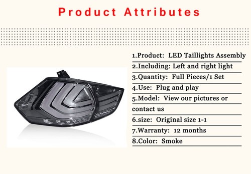 Pair LED Smoke Tail Lights Assembly For Nissan Rogue 2014-2019 LED Rear lights - Picture 8 of 15