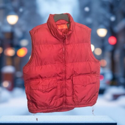 St. John s Bay Dark Brick Red Puffer Winter Zip Vest w Tighten Cords Men XL