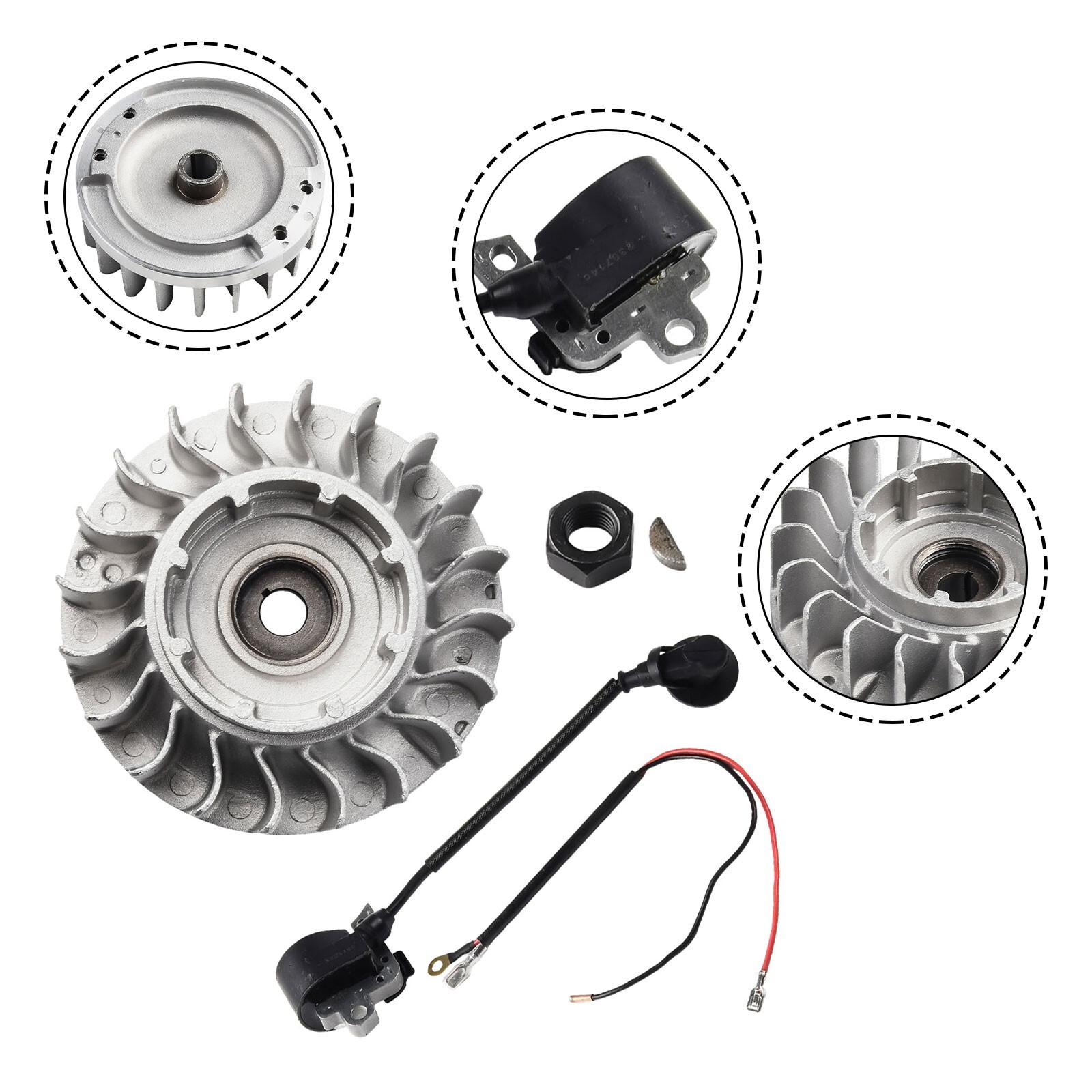 For Stihl 066 MS660 Chainsaw Flywheel Nut Key & Ignition Coil Kit Long