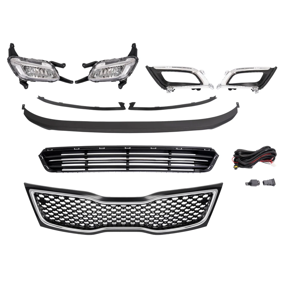 Parrilla de parachoques superior delantera cromada con juego de luces antiniebla para Kia Optima 2014-2015 Foto 2 de 4