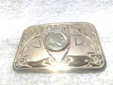 Gold Engraved Rectangle Buckle Indian Head Nickel Center Corner Flowers Great