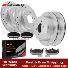 Front Rear Drilled Slotted Rotors Ceramic Brake Pads for 2009 Ford F-150 6 Lugs