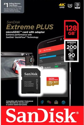 SanDisk Extreme 128GB UHS-I U3 200mbs Speed  MicroSDXC Memory Card SD Adapter