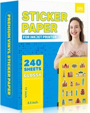 Sticker Paper Printable Vinyl for Inkjet Printer - 240 Sheets White Glossy St...