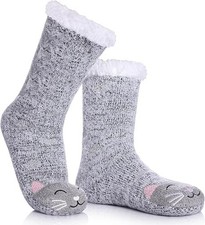 Women Winter Thick Slipper Socks with Grippers Non Slip Warm One Size Cat B