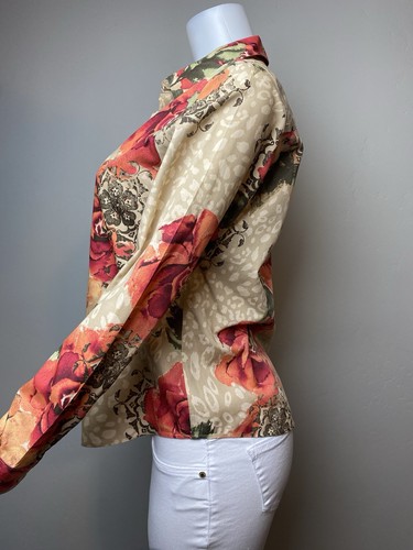 F. Chico's No Iron Shirt 0 Or S Floral Multicolor Blouse Long Sleeve Collared - Bild 4 von 7