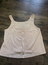 Women s Beige Solid Lace Trim Camisole Tank Top, Regular Size L