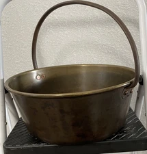 Vintage Antique Copper Cauldron Fixed Iron Handle Cica 1890's