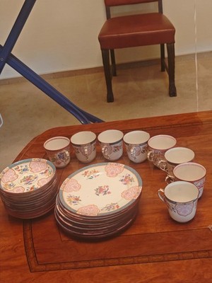 Antikes Kaffeeservice   10 Tassen, 13 Untertassen & 10 Kuchenteller   handbemalt