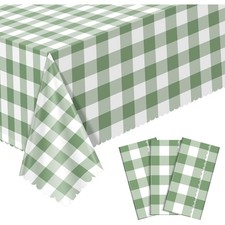 3 Pack Sage Green Gingham Tablecloths, 54 X 108'' Scalloped Green and White