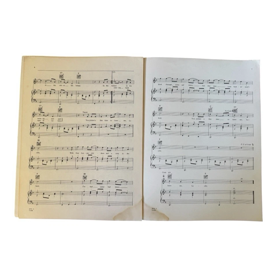 Guitarra Vocal Piano Country Hit Lucille Partituras Kenny Rogers 1976 Foto 3 de 4