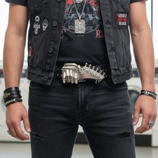 Men Silver Metal Buckle Biker Fashion Hand Play Music Band Guitar Rocker Style
