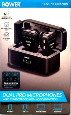 Bower Dual Pro Microphones Wireless Recording With Noise Reduction WA-LAPMIC NEW