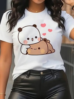 Women Cute Brown Bear T-Shirt Bubu Dudu Casual Short Sleeve  All Season Tee