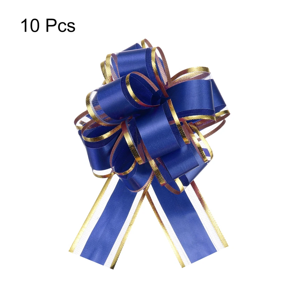 10pcs 4 Inch Large Big Pull Bows Gold Edge, Organza Car Gift Wrapping Dark Blue - image 3 of 4