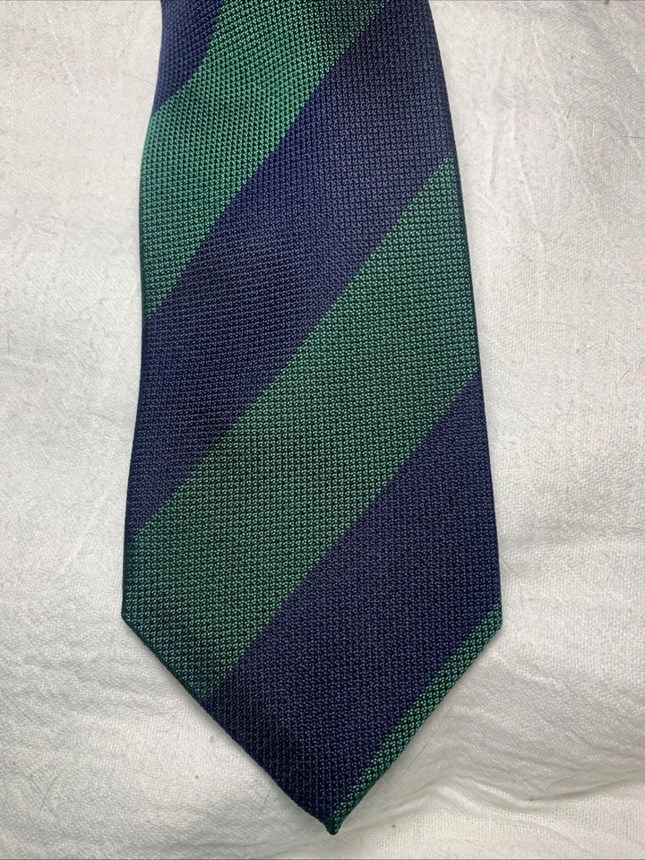 Gravata Tasso Elba azul e verde listra larga gravata estilo clássico preppy - Imagem 2 de 4
