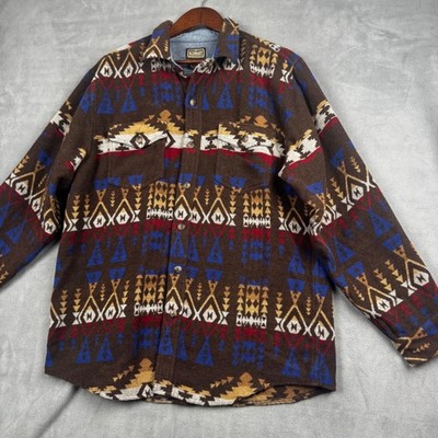 CE Schmidt Workwear Mens Large Southwestern Aztec Blanket Flannel Shirt Brown