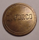 unlisted maverick trade token D. Porco round brass 5¢ drink bar token — photo 1