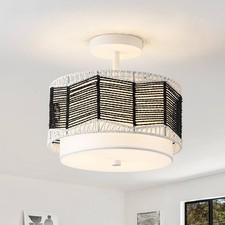 Tbaoinla - 3-light rattan ceiling lamp, black and white