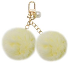 jtkdxqs Soft Pom Pom Keychain Artificial Mink Fur Plush Fluffy Light Yellow a