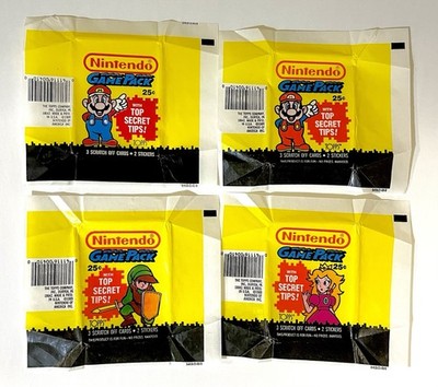 1989 Topps Nintendo Game Pack 4 Wax Wrapper Set: Red & Blue Mario, Link, Peach