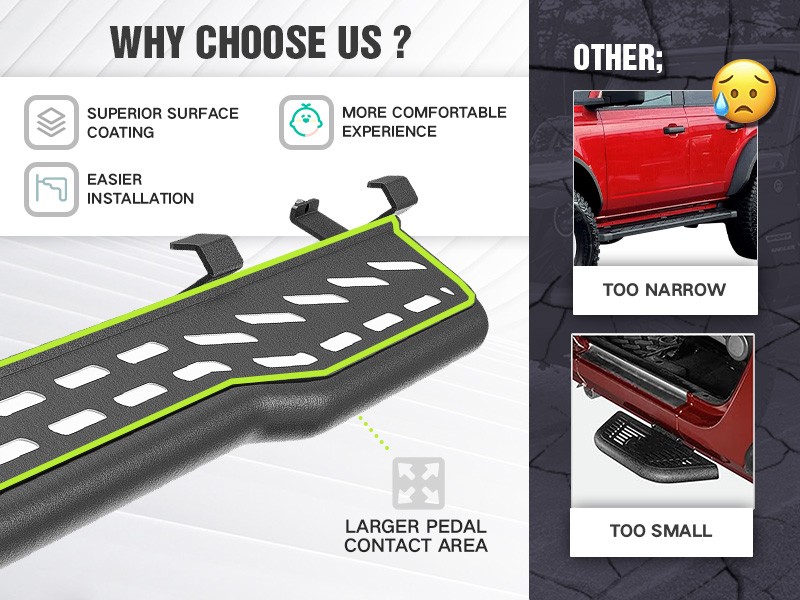 YHTAUTO 5 Inch Running Boards For Ford Bronco 2021-2024 4-Door - Black Powder Coated Steel Side Steps With Oval Ends