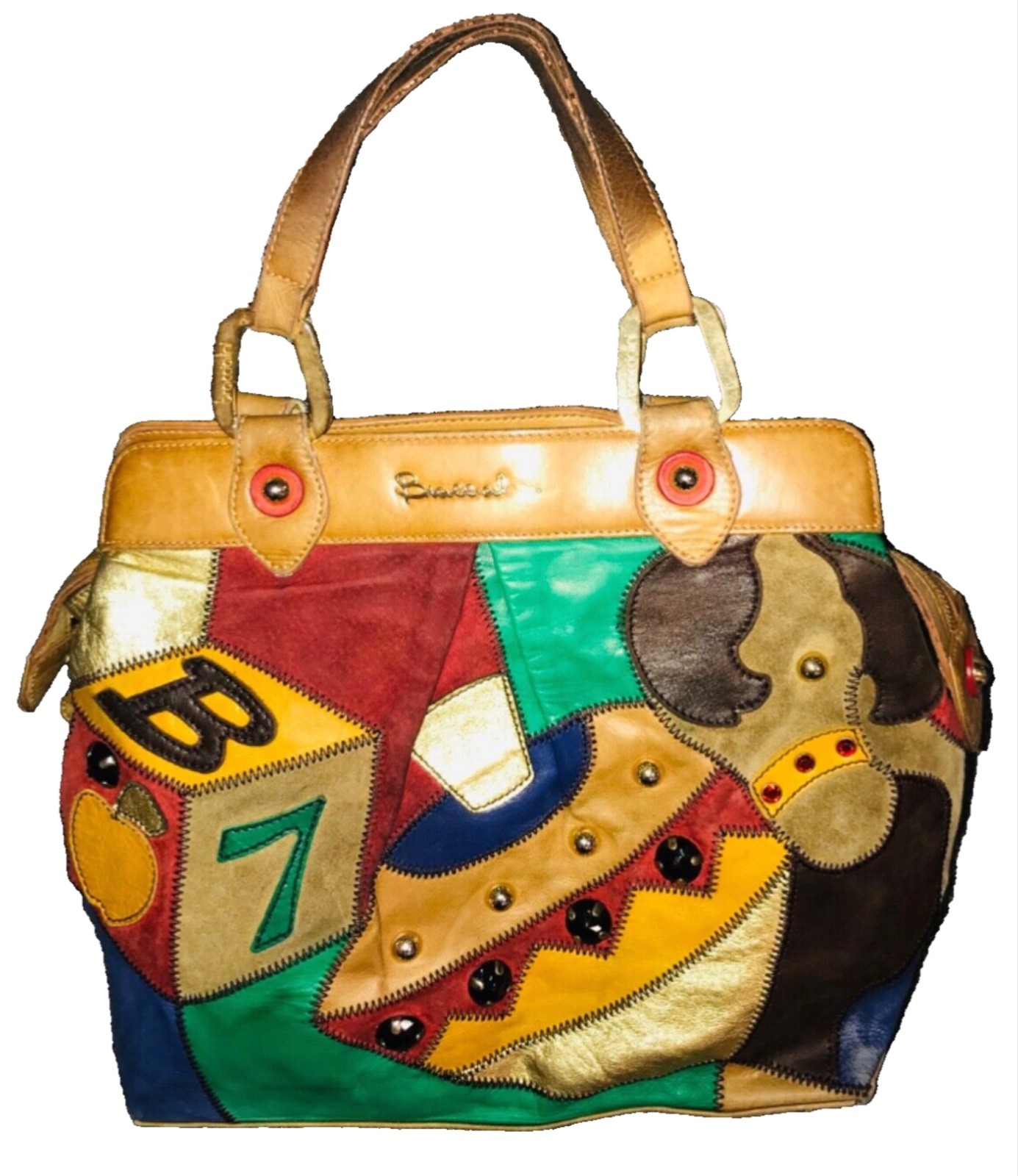 Braccialini Large Brown/ Multicolor Patchwork Lea… - image 3