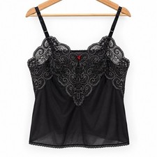 Vintage Black Lace Trim Camisole Adjustable Straps Red Bead Accent Top