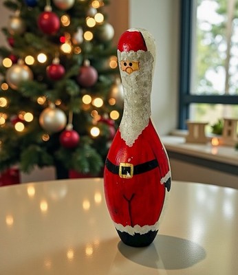 VTG SANTA WOOD BOWLING PIN HAND PAINTED FOLK ART CHRISTMAS DECOR 15  HEAVY 4 LBS